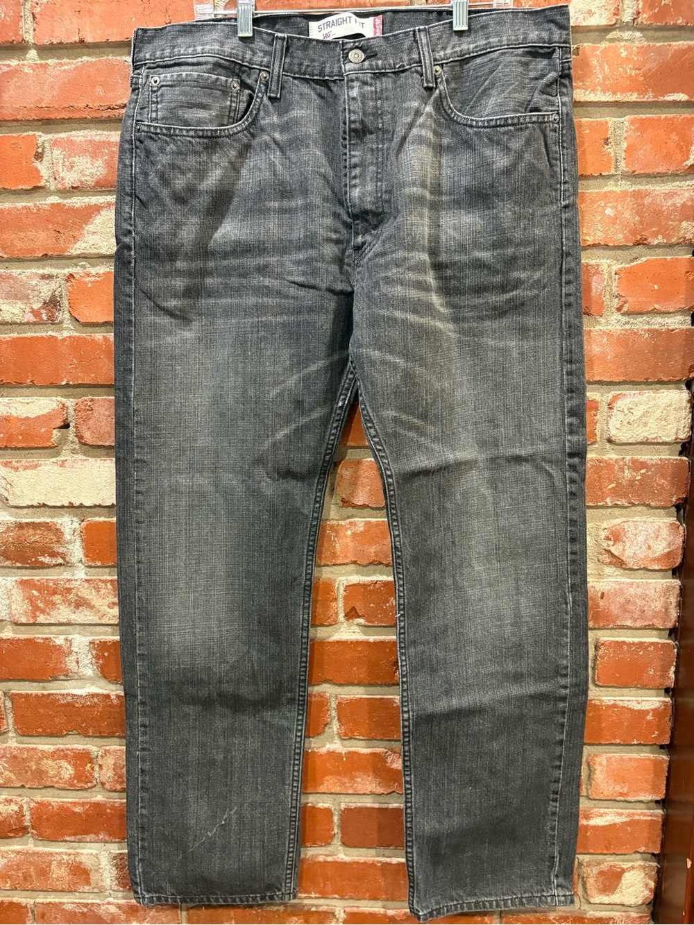 Levi's 505 Regular Straight Fit Jeans Men's 38x32 Washed Black Faded 100% Cotton
